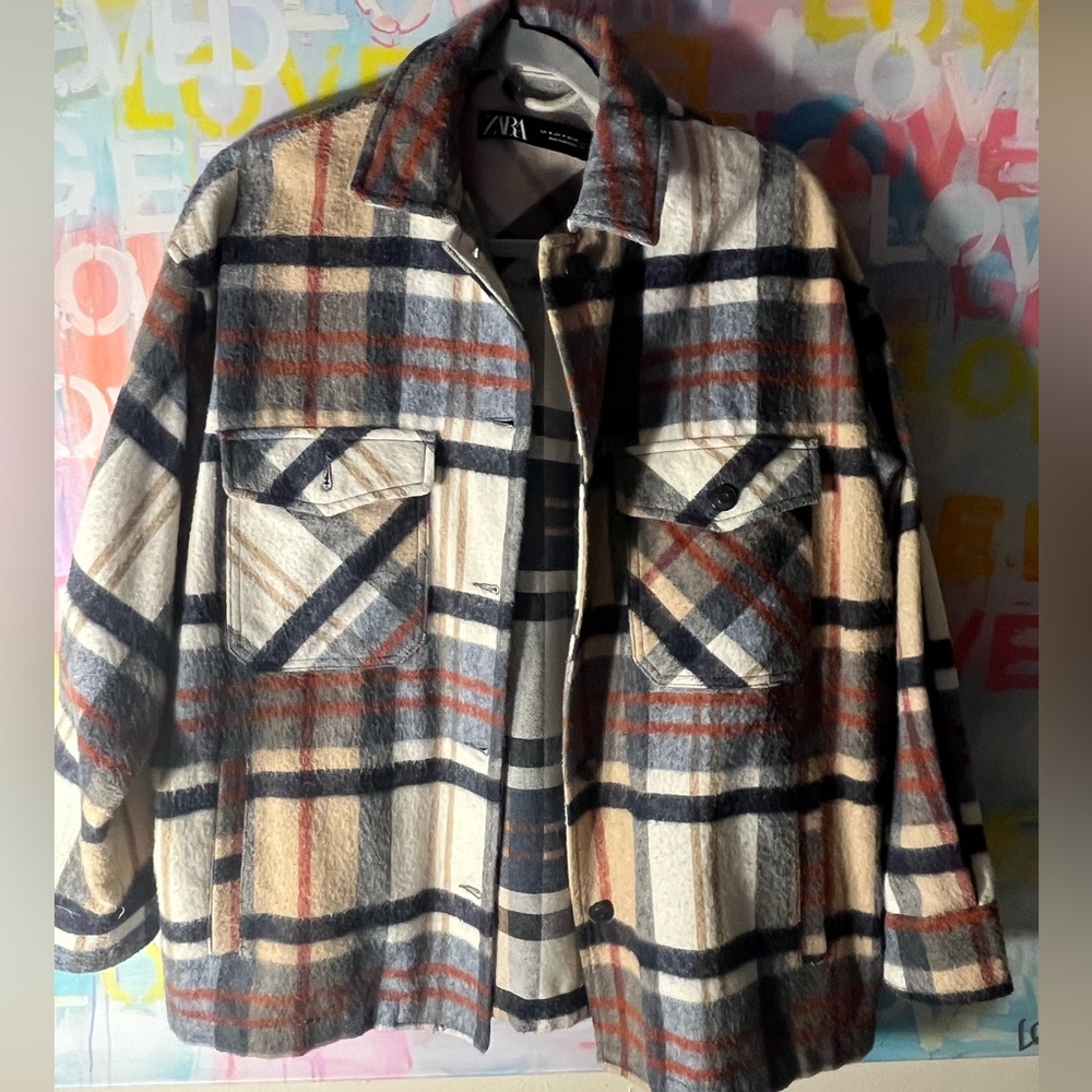 Zara wool blend plaid jacket size M